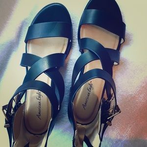 NWOT American Eagle Black Strappy Block Heels